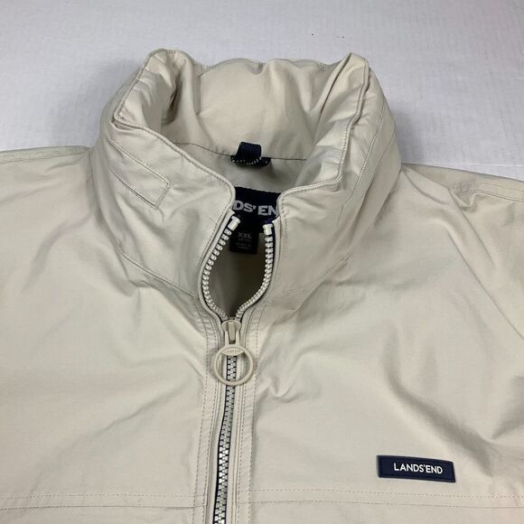 Lands End Mens Bomber Flight Jacket Beige Tan Zip Up Packable Hood Outerwear XXL - Picture 3 of 12